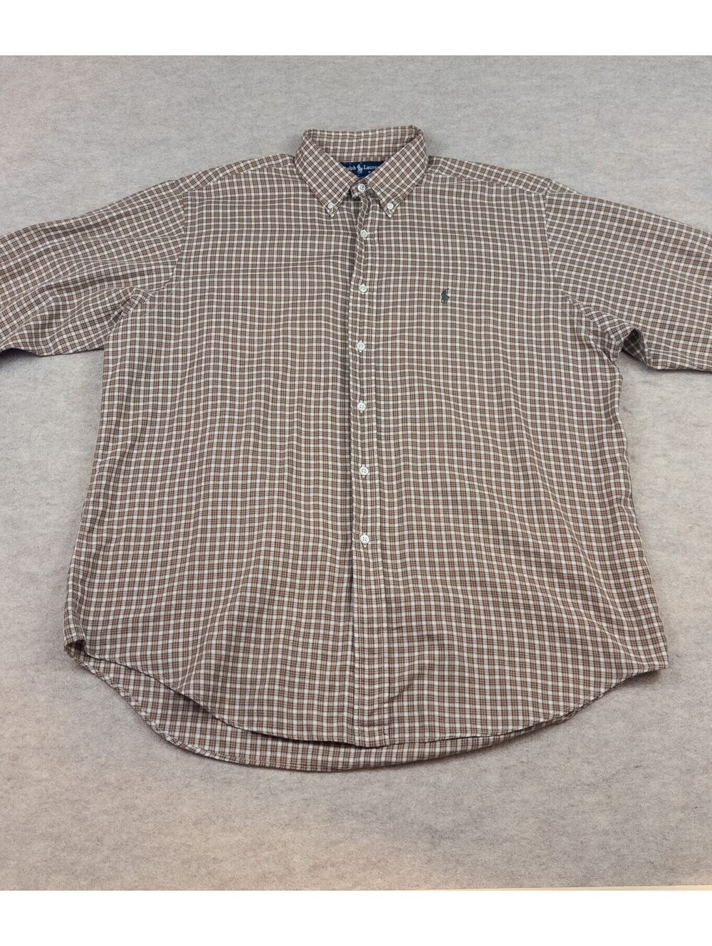 Ralph Lauren Yarmouth Men's Button-Down Shirt 17 32/33 Brown Plaid 100% Cot